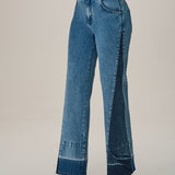 Calça Jeans Wide Leg com Recortes Diagonais