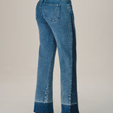 Calça Jeans Wide Leg com Recortes Diagonais