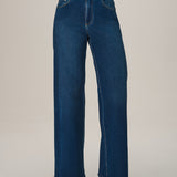 Calça Jeans Pantalona em Algodão Escuro