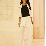 Calça Wide Leg com Saia Avulsa Sobreposta Off White