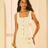 Blusa com Decote Quadrado em Alfaiataria Off White