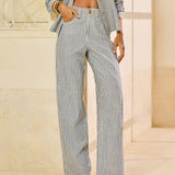 Calça Jeans Wide Leg Listrada em Algodão