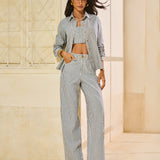 Calça Jeans Wide Leg Listrada em Algodão