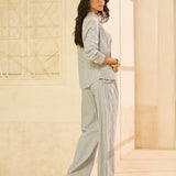 Calça Jeans Wide Leg Listrada em Algodão