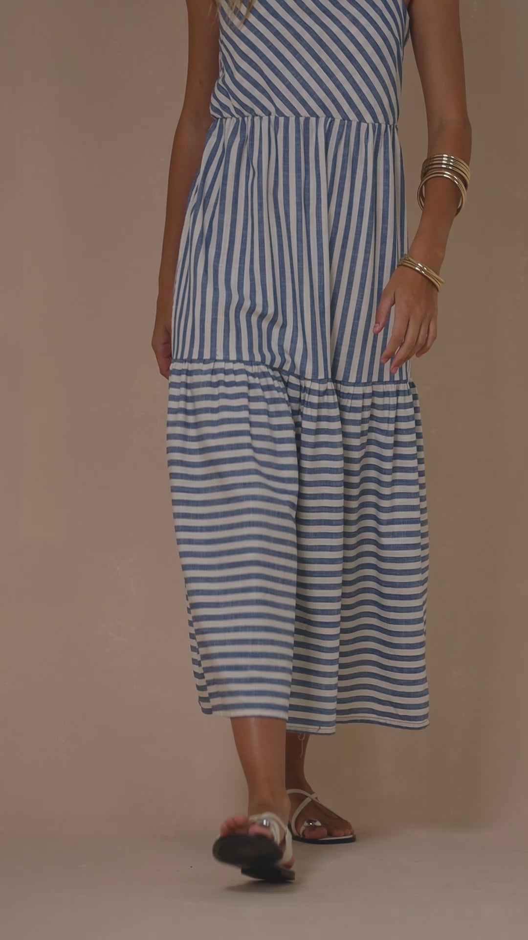 Vestido Midi Listrado Náutico em Algodão