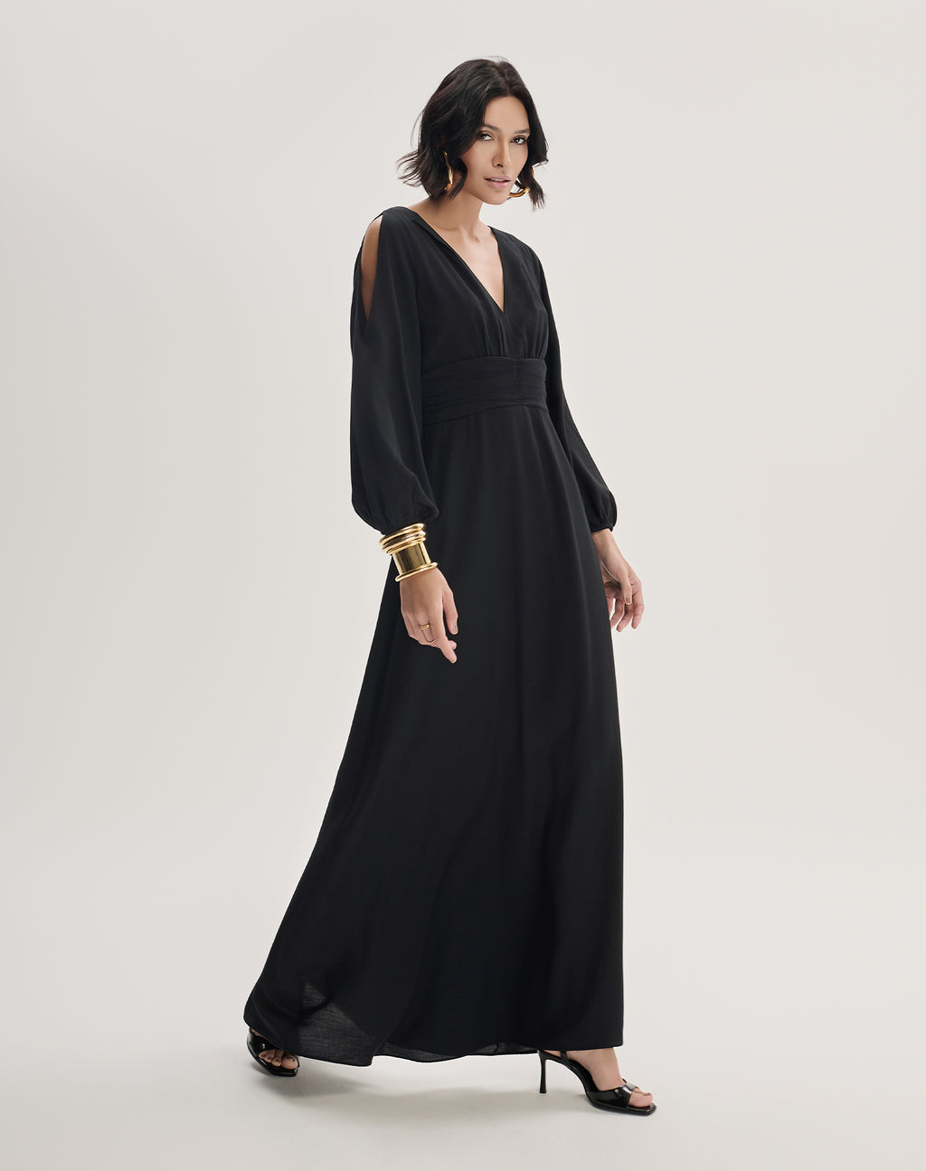Vestido Maxi com Manga Longa