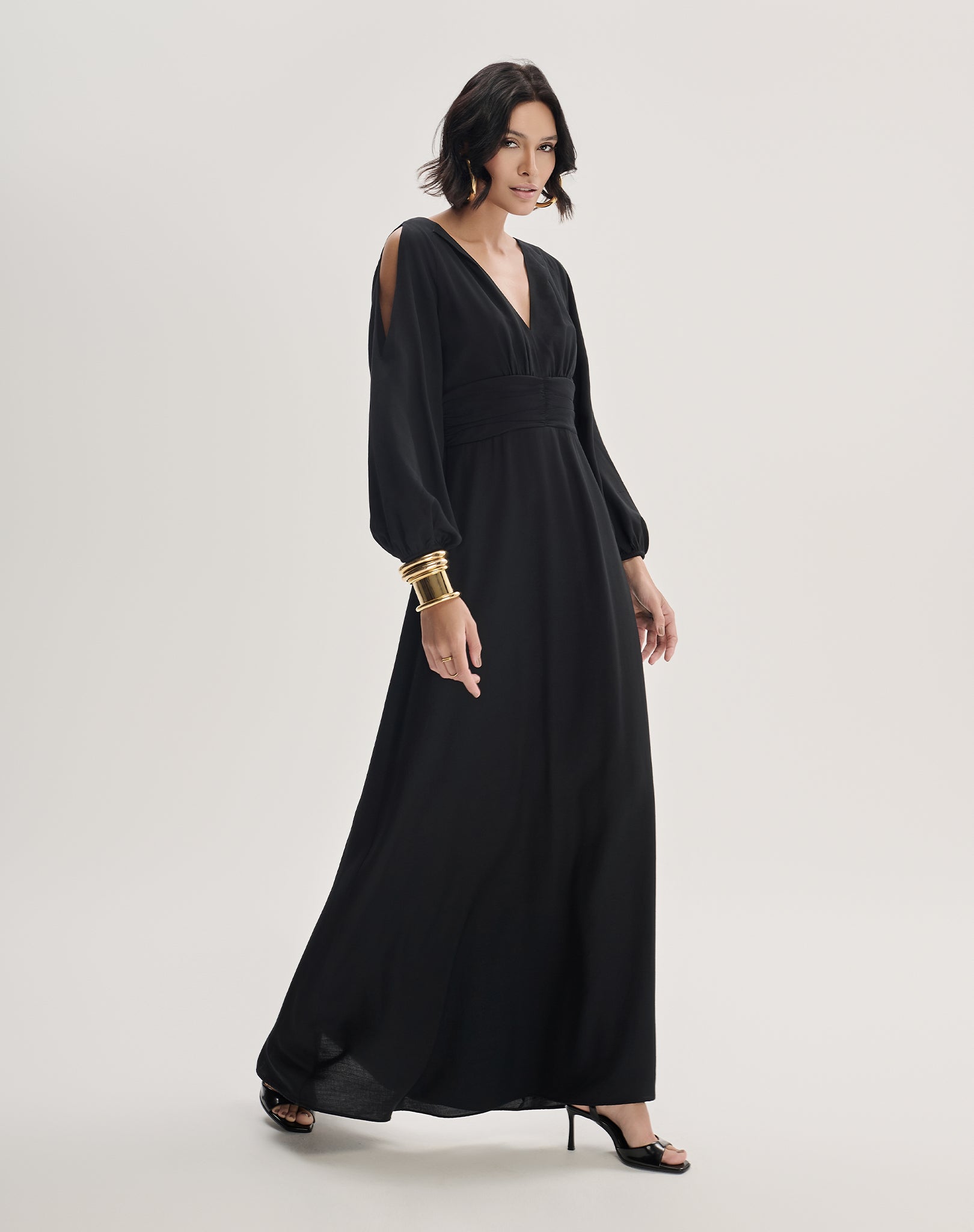Vestido Maxi com Manga Longa